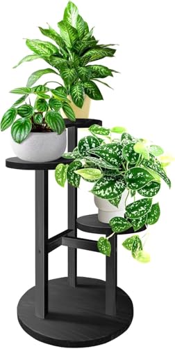 GEEBOBO 3 Tier Plant Stand Indoor | Tiered Wood Plant Stand for Indoor Plants, 21" Height Space Saving Small Corner Plant Shelf, Plant Stands (Black) - color: 3tier-black
