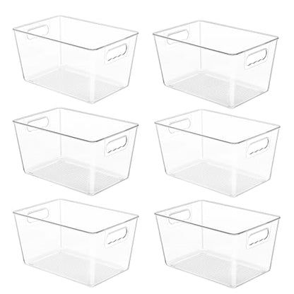 YIHONG 6 Pack Clear Pantry Organizer Bins, Plastic Containers with Handle for Kitchen,Freezer,Cabinet,Closet,Bathroom Under Sink Storage - size: L(11.2"L x 7.5"W x 6"H)