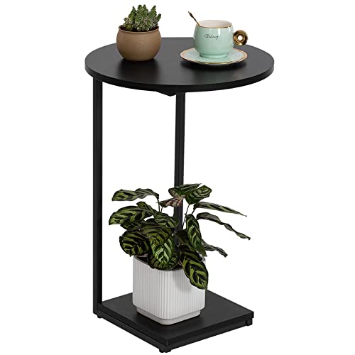 HDANI C End Table,Couch Table That Slide Under,Small Sofa Side Table in Living Room,Bedroom,Black - color: Black, size: Round