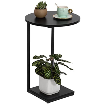HDANI C End Table,Couch Table That Slide Under,Small Sofa Side Table in Living Room,Bedroom,Black - color: Black, size: Round