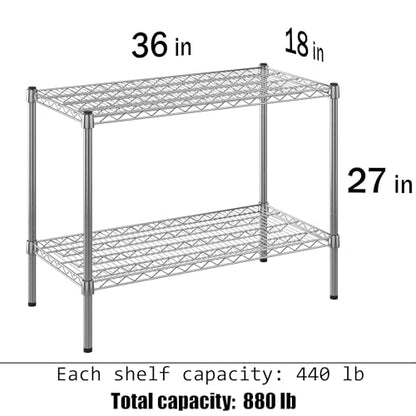 18" Deep x 36" Wide x 27" Height Wire Shelving Kit | 2-Tier | NSF Commercial Storage Rack Unit - size: 18" Deep x 36" Wide