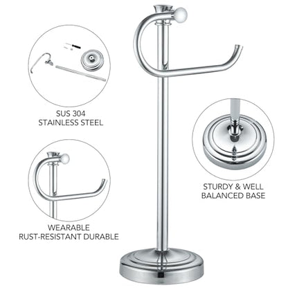 Stand Hand Towel Holder, Countertop Towel Bar, Polished Chrome | 17 Inch Bathroom Towel Hanger, Freestanding Vanity Counter Top Towel Holder, Towel Ring Hardware Accessories, Stainless Steel - color: Polished Chrome