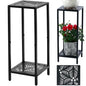 Party Zealot 2-Tier Tall Metal Square Plant Stand 31" Heavy-Duty Modern Flower Pot Rack for Indoor Living Room, Corner Side Table for Outdoor Patio, Garden, and Balcony Black, Leaf - style: Leaf - 1 pack
