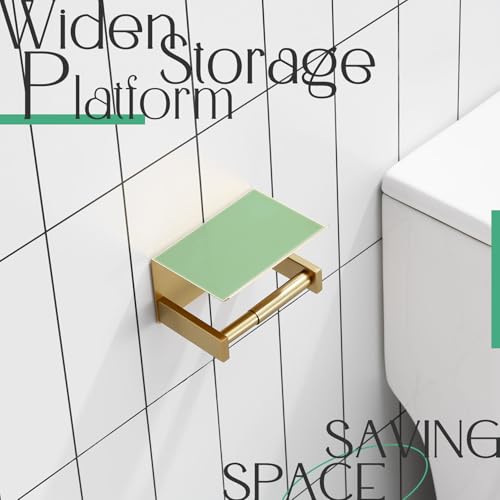 KOKOSIRI Roll Paper Holder Spring Loaded Tissue Paper Holder Bathroom Toilet Roll Holder with Shelf Wall Mounted Stainless Steel Brushed Gold B2012BG - color: Brushed Gold, size: With Shelf