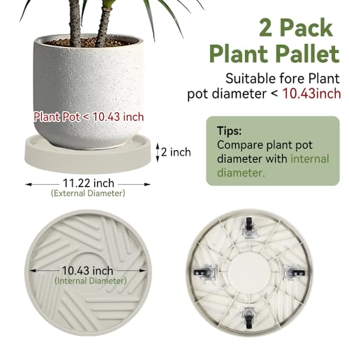 2 Pcs Plant Caddy with Hidden Wheels 11 Inch Heavy Duty Rolling Plant Stand, Indoor Outdoor Plant Saucer Tray with $9.9 Garden Tools (Beige) - size: 11.22 Inches of 2 Pack (Beige)