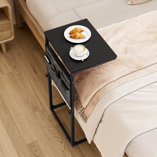 Vagusicc C Shaped End Table, Set of 2 Tall Side Table for Couch, Adjustable Height Small Couch Side Table for Small Spaces, End Table Slide Under Sofa Table TV Tray Arm Table for Living Room, Black - color: Black 2pc