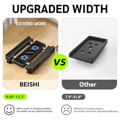 Computer Tower Stand with Charging Station and Cooling System | Adjustable Mobile CPU Holder with 4 Rolling Casters, Under Desk CPU Bracket PC Floor Cart PC Riser for Office, Home - color: Socket with Fan