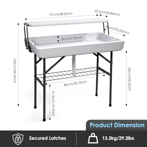 CDEN 4 ft ice Cooler Table, Outdoor Folding ice Table, Portable Cooler Table, ice Table, with Sink and Drain, with Removable Skirt (White) - size: WHITE