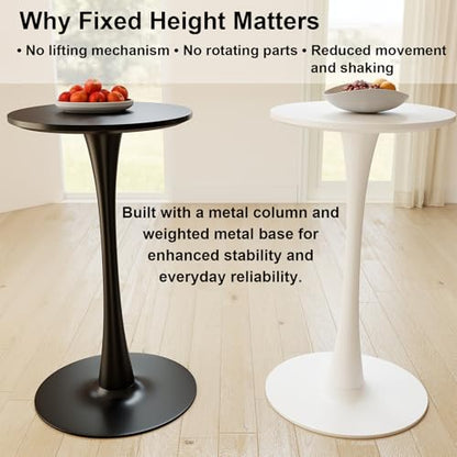 Modern Tulip Round Bar Table, 41” Height Bistro Pub Table, Height Cocktail Bar Table with Metal Base and MDF Top for Kitchen, Dining Room, Home Bar, Café, Small Spaces, Black