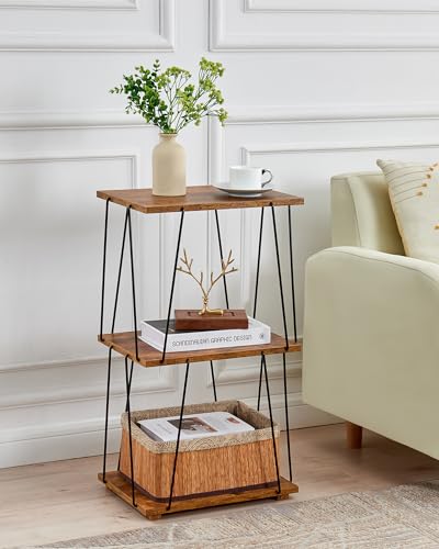 KJGKK Tall End Table, Small Side Table, 29 inch High Entryway Table, Bedside Table for Living Room, Bedroom and Office, Rustic Brown - color: Rustic Brown + Black