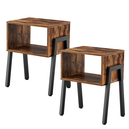 HOOBRO Nightstands Set of 2, Stackable End Tables, Small Side Tables, Bedside Tables with Open Storage Shelf, for Small Spaces, Bedroom, Living Room, Rustic Brown BF38BZP201 - color: Rustic Brown