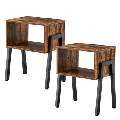 HOOBRO Nightstands Set of 2, Stackable End Tables, Small Side Tables, Bedside Tables with Open Storage Shelf, for Small Spaces, Bedroom, Living Room, Rustic Brown BF38BZP201 - color: Rustic Brown