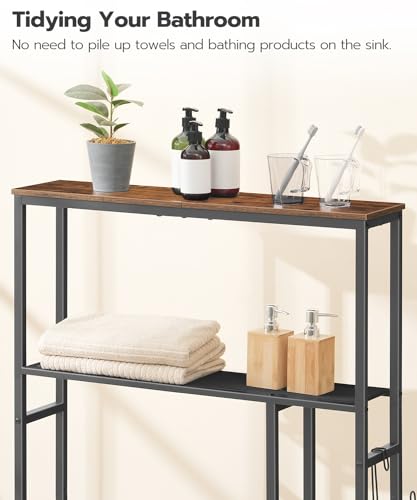 HOOBRO Over The Toilet Storage Cabinet, Freestanding Bathroom Organizer with Toilet Paper Holder, Hooks, 5-Tier Bathroom Storage Shelves for Laundry Room, Space Saver, Rustic Brown and Black BF84TS01