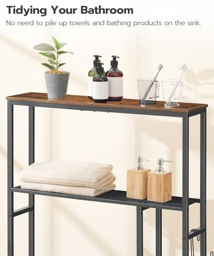 HOOBRO Over The Toilet Storage Cabinet, Freestanding Bathroom Organizer with Toilet Paper Holder, Hooks, 5-Tier Bathroom Storage Shelves for Laundry Room, Space Saver, Rustic Brown and Black BF84TS01