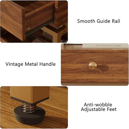 Night Stand Farmhouse Nightstand with Gold Metal Frame, Bedside Table with Drawer and Open Shelf, Sofa Side Table End Table for Bedroom, Living Room,Dark Walnut, 1 Pack - color: Dark Brown 22"