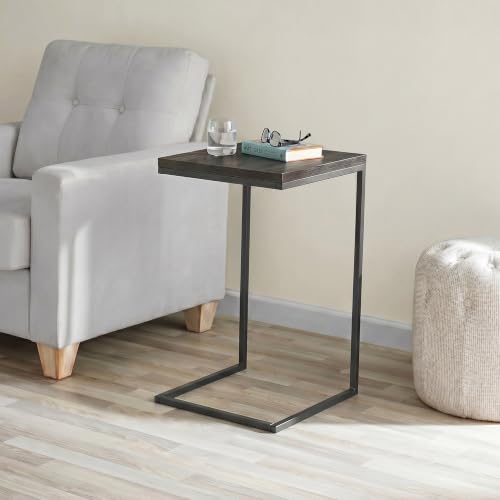 C-Shaped Couch Table, Oak Finish | Movable Side End Table, Sturdy Metal Frame, Narrow Laptop Stand Desk & TV Tray, For Living Room - color: Oak
