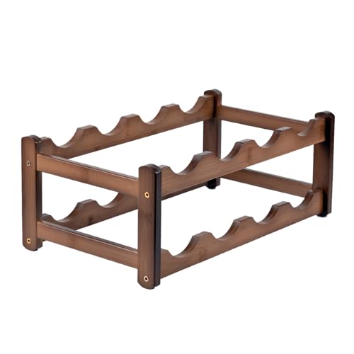 Bamboo Wine Rack, Walnut Finish 2-Tier Freestanding Storage Shelf, Holds 8 Bottles, Space Saving Countertop Cabinet Organizer for Basement, Kitchen, Pantry, Dining Room, Bar - color: 8 Bottles Walnut