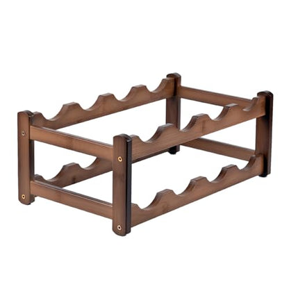 Bamboo Wine Rack, Walnut Finish 2-Tier Freestanding Storage Shelf, Holds 8 Bottles, Space Saving Countertop Cabinet Organizer for Basement, Kitchen, Pantry, Dining Room, Bar - color: 8 Bottles Walnut