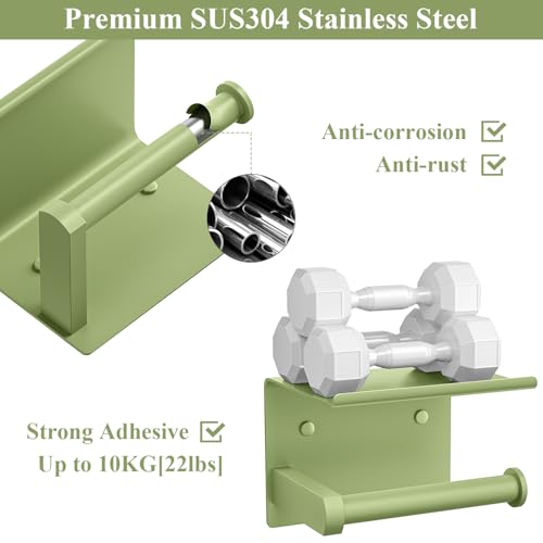 Toilet Paper Holder with Shelf Wall Mounted Toilet Paper Roll Dispenser | Heavy Duty Stainless Steel Soft Sage Green - color: L-soft Sage Green