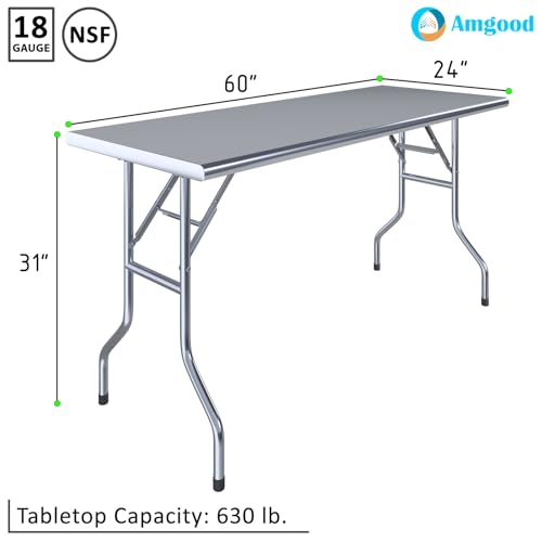 AmGood 24 in. x 60 in. Stainless Steel Open Base Folding Utility Table - size: 24" Deep x 60" Long, style: No Undershelf