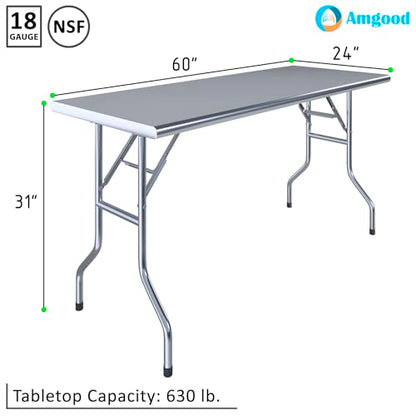 AmGood 24 in. x 60 in. Stainless Steel Open Base Folding Utility Table - size: 24" Deep x 60" Long, style: No Undershelf