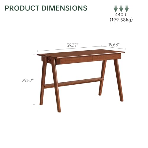 100% Solid Wood Desk Home Office Desk Mid Century Modern Rubberwood Writing Computer Desk with Drawer for Home Office 39" W - color: Teak-rubberwood, size: 39"W