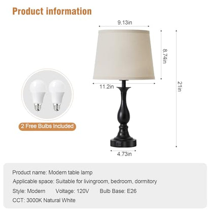 Bedside Table Lamp Touch Control Bedroom Lamps with USB A and C Charging Port 3 Way Dimmable Touch Lamps for Nightstand Living Room Bedroom Dorm Home Office Reading, Set of 2 - color: Black