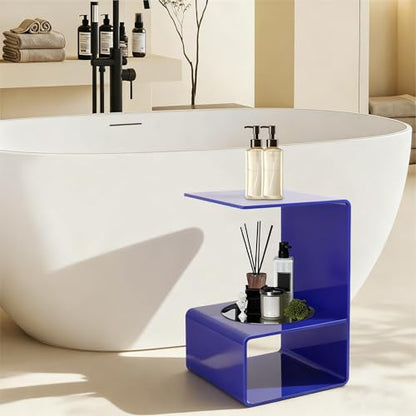 Acrylic End Table, 21.6" H C-Shaped End Table, Side Table for Living Room, Bedside Table for Bedroom, Acrylic Clear C Side Table (Blue) - color: Blue