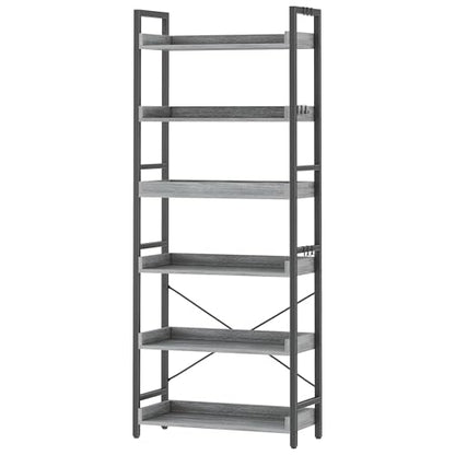 HCHQHS 6 Tier Bookshelf, Adjustable Industrial Bookcase, Vertical Tall Book Shelf, Wood and Black Metal Open Bookshelves for Home Office, Living Room, Bedroom - color: Grey, size: 6-Tier (24"W x 70"H)
