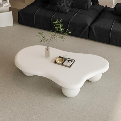 47.2” Cloud Coffee Table with 3 Ball Legs, Modern Irregular Center Table for Living Room, Low Cute Small MDF Tea Table for Bedroom, Space Apartment Cream White - color: Cloud-47" White