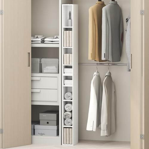 Furinno Fulda 8-Tier Closet Organizers and Storage, Open Shelf, Storage Organizer, 6-Inch Width, for Closet, Bedroom, White - color: White, size: 8-Tier; 6"W