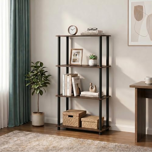 Furinno Turn-N-Tube Storage Shelves, 4-Tier Book Shelf, Corner Shelf, Toolless Open Shelves, for Organization and Storage, Living Room, Bedroom, Entryway, Laundry, Black Walnut - color: Black Walnut/Brown, size: 4-Tier