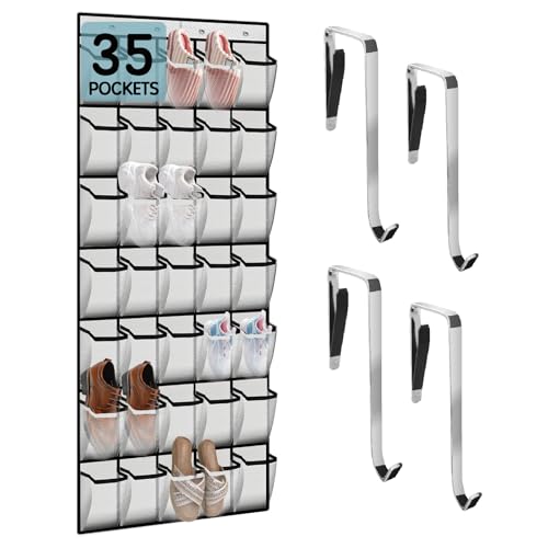 Kotkn 35 Compartment Over The Door Storage - Breathable Mesh Hanging Organizer with Large Pockets, Space Saving Design for Men & Women's Footwear, Closet, Bedroom （White） - color: 35-White