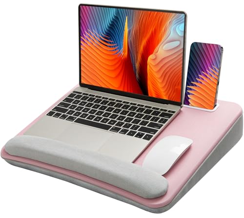 HUANUO Laptop Lap Desk - Portable Lap Desk with Pillow Cushion, Fits up to 15.6 inch Laptop, with Anti-Slip Strip & Storage Function for Home Office Students Use as Computer Laptop Stand - Pink - color: Pink, size: Medium