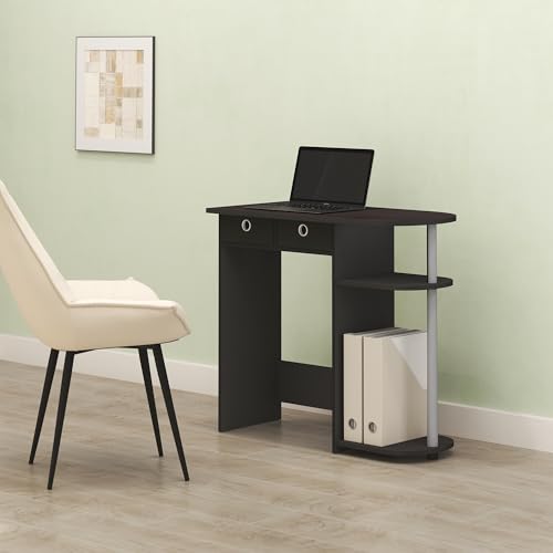 Ipoh Computer Desk, 32 Inch Writing Desk, Study Desk with Side Shelves and Bin Storage, for Home Office, Study Room, Mocha Charcoal - color: Mocha Charcoal
