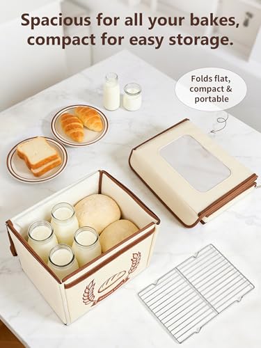Folding Bread Proofing Box Dough Proofer, Electric Sourdough Warmer with 68-131°F Temp Control & 99H Timer, Dough Proofing Box Basket with Metal Rack for Baking Pizza, Yogurt, Kombucha, Large Capacity