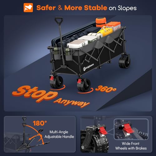 Originsure 300L Foldable Beach Wagon Cart with Big Wheels,560lbs,Grey&Black | 48" Folding Utility Wagon,7" All-Terrain Wheels,Heavy Duty Frame,Compact&Space-Saving,for Camping,Sports,Grocery,Garden - color: Black&grey
