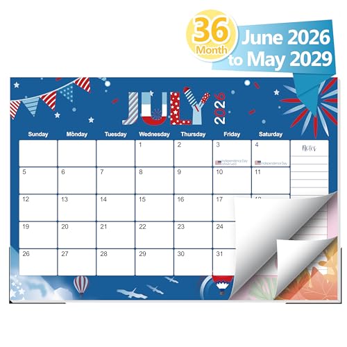 Guasslee Desk Calendar 2026-2029,36 Months Calendar Runs from 2026 Jun. to 2029 May, 17"x11.5" Monthly Desktop/Wall Planner with Thick Paper and Notes for Home School & Office - color: Jun 36month blue, size: 17"x11.5"