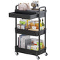 Calmootey 3-Tier Rolling Utility Cart with Drawer,Multifunctional Storage Organizer with Plastic Shelf & Metal Wheels,Storage Cart for Kitchen,Bathroom,Living Room,Office,Black | Space-Saving Organizer, Sturdy Plastic Shelves, Smooth-Rolling Metal Wheels,