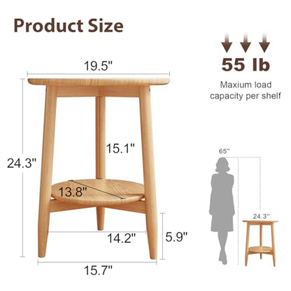 Round End Table,Solid Wood Small Round Table with Lower Shelf,Round Side Table，Nightstand for Small Spaces,Living Room,Bedroom(Natural) - color: Natural