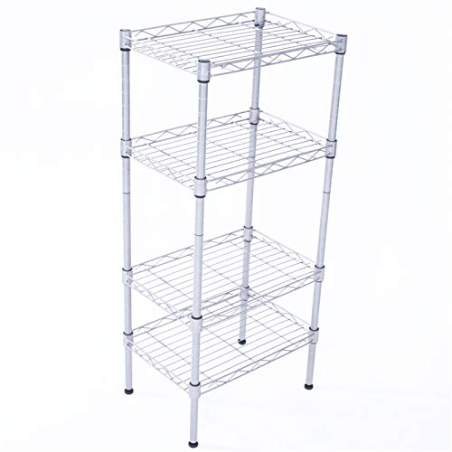 4-Tier Steel Storage Shelving Unit, Chrome | Adjustable, Small Shelf Rack, Leveling Feet, for Kitchen Pantry Garage - color: Chrome, 4 Tier-13.77"