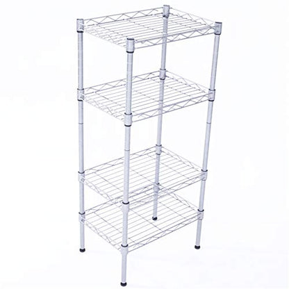 4-Tier Steel Storage Shelving Unit, Chrome | Adjustable, Small Shelf Rack, Leveling Feet, for Kitchen Pantry Garage - color: Chrome, 4 Tier-13.77"