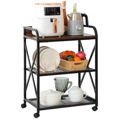 KATHY&BOB Rolling Kitchen Microwave Cart, 3 Tier Microwave Table Stand with Storage, Kitchen Utility Carts on Lockable Wheels, Small Coffee Cart Shelf Rack Organizer for Living Room Office Balcony