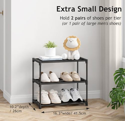 Autonomier 3 Tier Extra Small Shoe Rack (16.3" Wide), Lightweight Shelf | Narrow Stackable Shoe Shelf for Kids Toddler Adult, Shoe Storage Organizer for Closet Dorm, Front Door Entrance, Entryway - size: 3-Tier