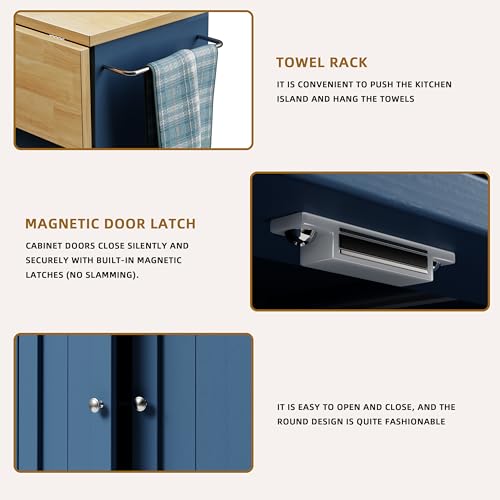 SUNLEI Kitchen Island with Storage, Rolling Kitchen Island Cart with Wheels & Drop Leaf & Towel Rack & 2 Drawers, Portable Island Table for Kitchen (Blue, 39.6“) - style: Blue