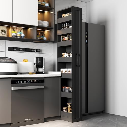 7-Tier Slim Mobile Shelving Cart with Wheels, Rolling Pantry with 7 Baskets, Narrow Pull-Out Utility Cart, Space Saving Storage Organizer Carts for Kitchen Living Room Bathroom Narrow Spaces, Black - size: Black & 7.87"D x 15.75"W x 70.75"H