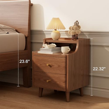 Narrow Nightstand with 2 Drawers,Walnut Nightstand,Bedside Table,Solid Wood Modern Bedside Table for Bedroom,Study,Toilet - color: Walnut, size: 15.75"D x 15.75"W x 22.32"H(2 Drawers)