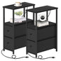 TUTOTAK Small Narrow End Table with Charging Station, Set of 2, Side Table with Outlets, Nightstand with 2 Cloth Drawers, Couch Table, for Living Room, Bedroom, Bedside, Black TB01BK055 - color: Black, style: 2 Drawers & Plug