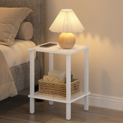 TUTOTAK End Table, Set of 2, Side Table, Nightstand, 2-Tier Storage Shelf, Sofa Table for Small Space, Living Room, Bed Room TB01BMW035 - color: Marble White