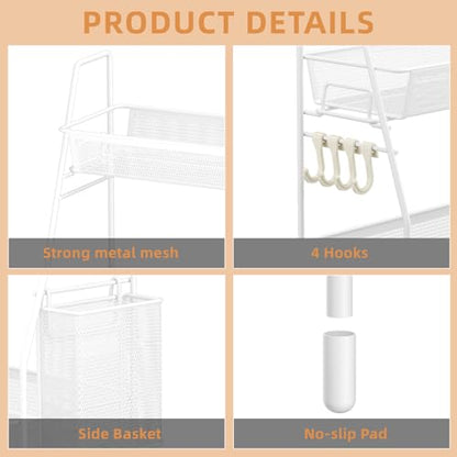 VITVITI 2-Tier Bathroom Organizer Countertop, Metal Wire Mesh Bathroom Counter Organizer Storage with Basket Hooks, Vanity Tray Shelf, Kitchen Spice Rack, White - color: 2 Tier Large White